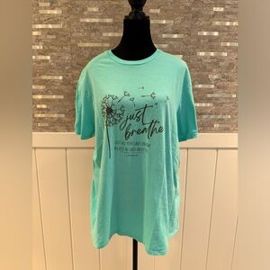 Teal Just Breathe Cast All Your Cares Short Sleeve Tee Shirt XL Extra Large